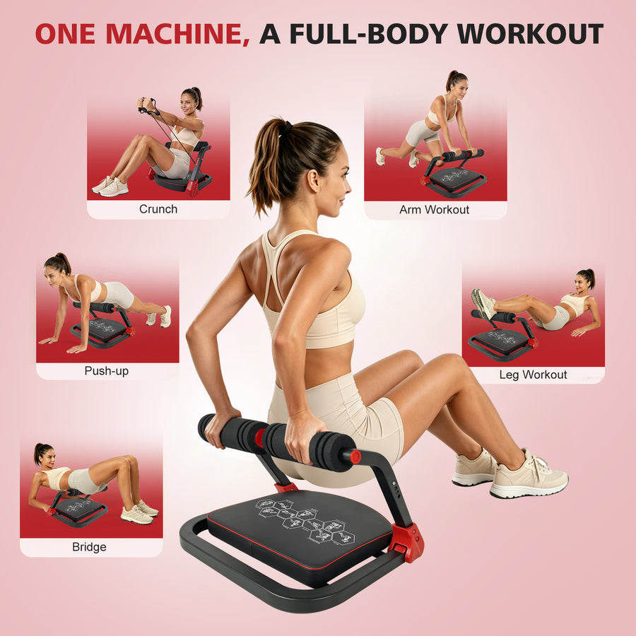 Ab Core Trainer Abdominal Machine with Resistance Bands - Red