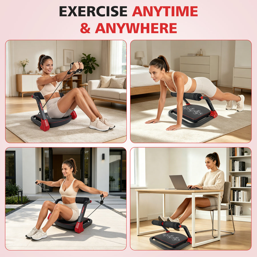 Ab Core Trainer Abdominal Machine with Resistance Bands - Red