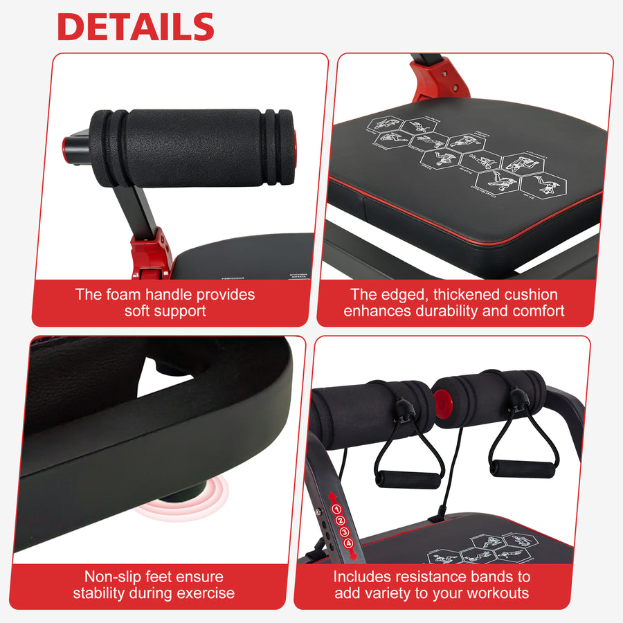 Ab Core Trainer Abdominal Machine with Resistance Bands - Red