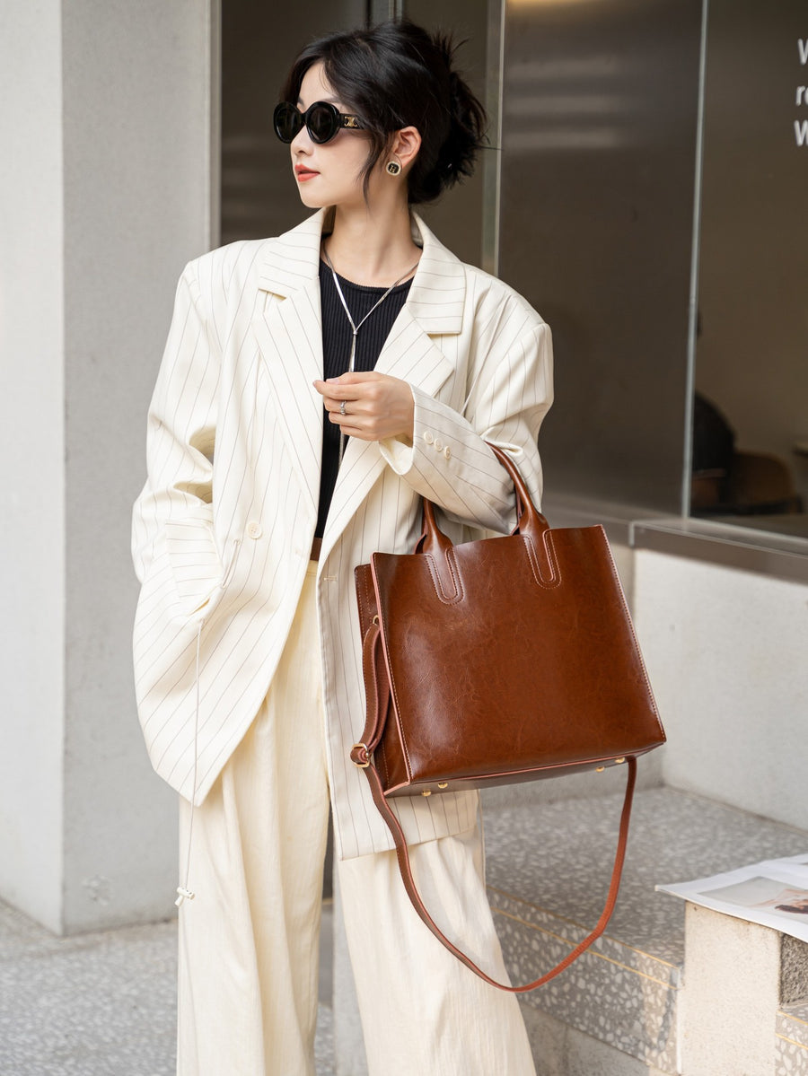 Genuine Leather Women's Bag - Large Capacity Crossbody Tote