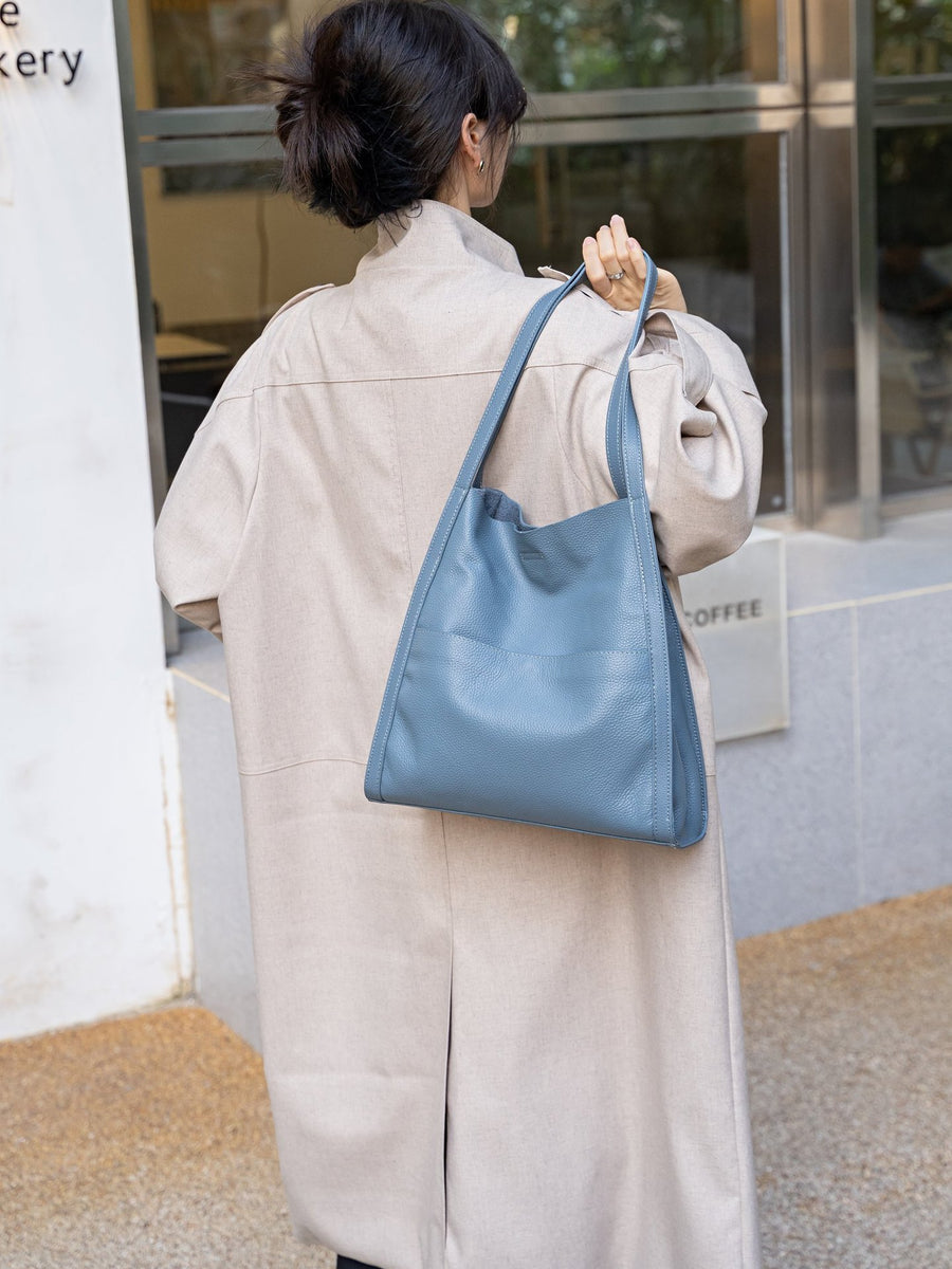 Genuine Leather Commuter Tote Bag - Large Capacity Shoulder Bag