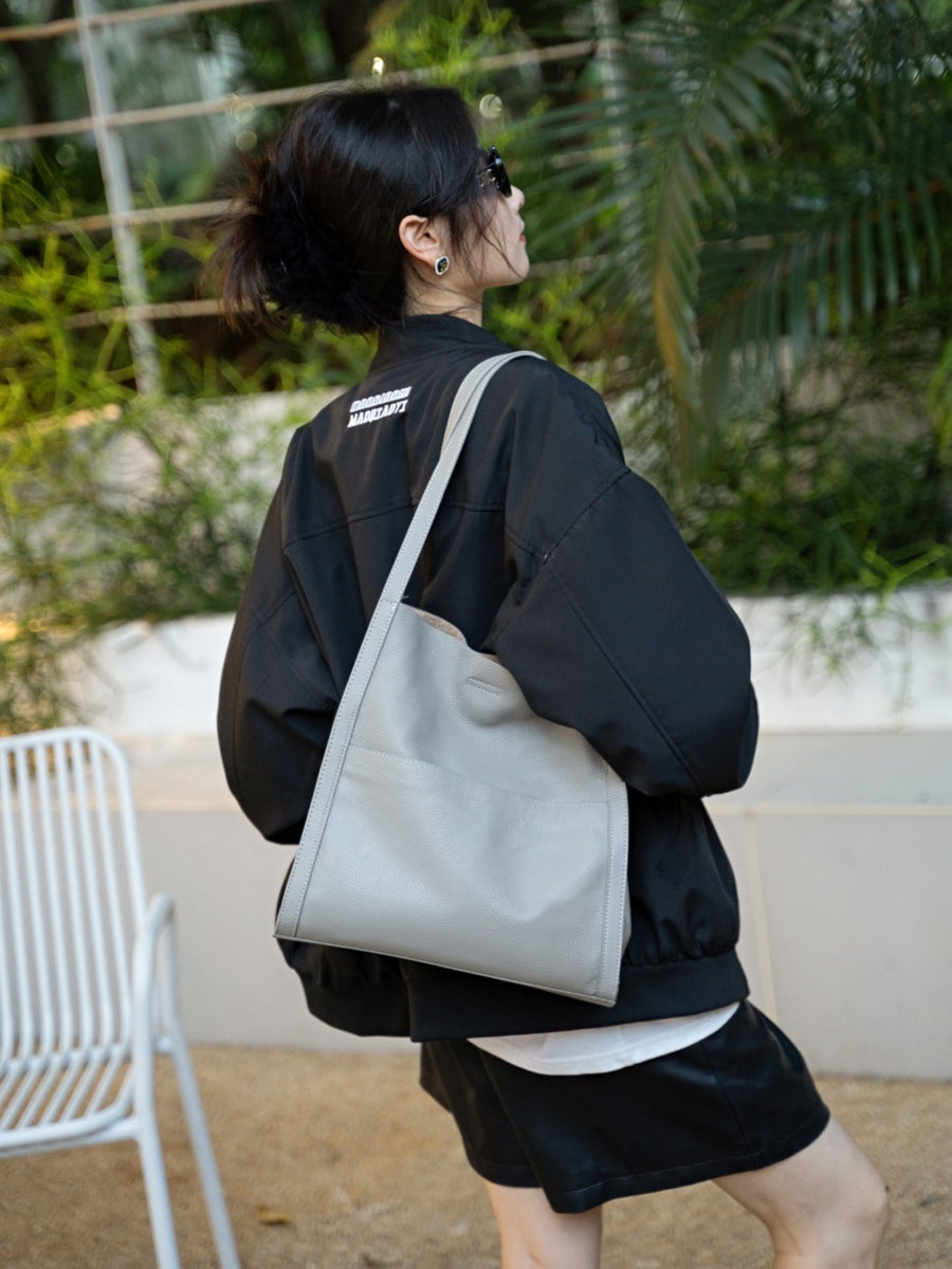 Genuine Leather Commuter Tote Bag - Large Capacity Shoulder Bag