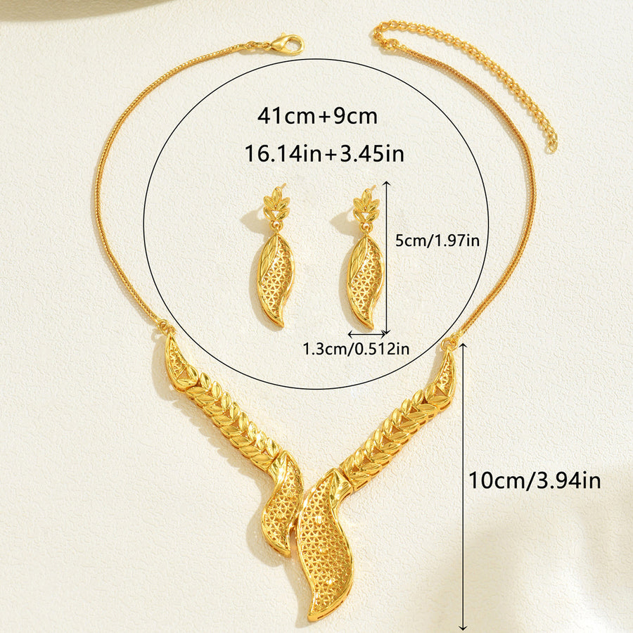 Trendy Bridal Jewelry Set - Openwork Metal Leaf Necklace