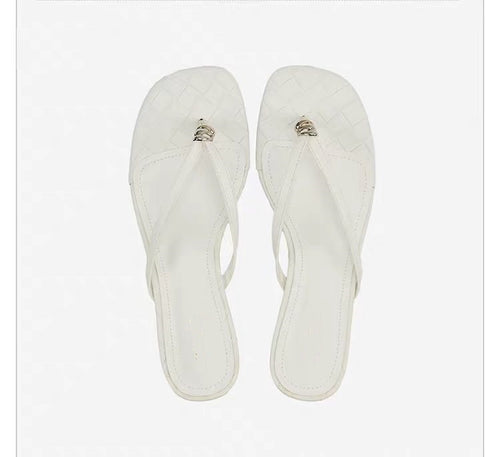 Women's French Vintage Woven Texture Flip Flops - Sandals