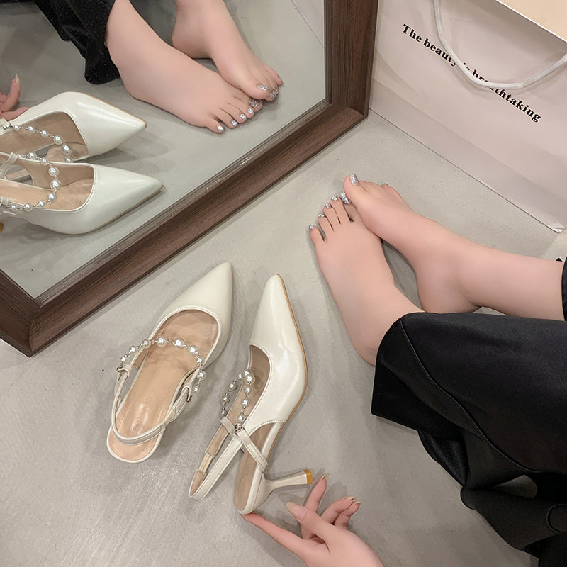 Women French Style Pearl Closed Toe Sandals - Summer 2026