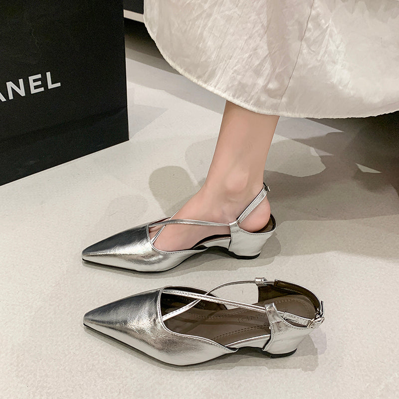 2026 Summer New French Pointed Toe Cross Strap Sandals
