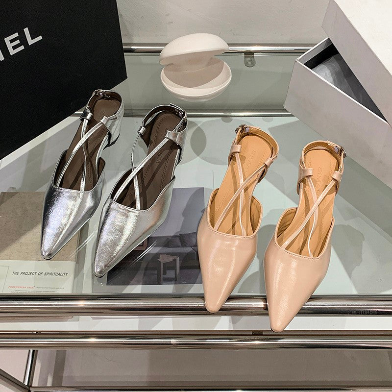 2026 Summer New French Pointed Toe Cross Strap Sandals