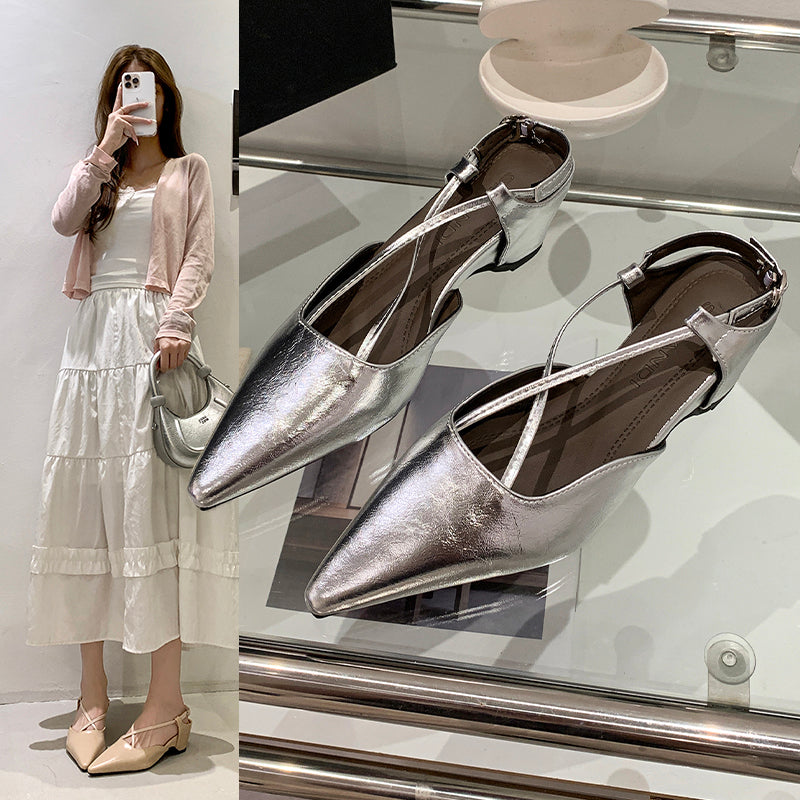 2026 Summer New French Pointed Toe Cross Strap Sandals