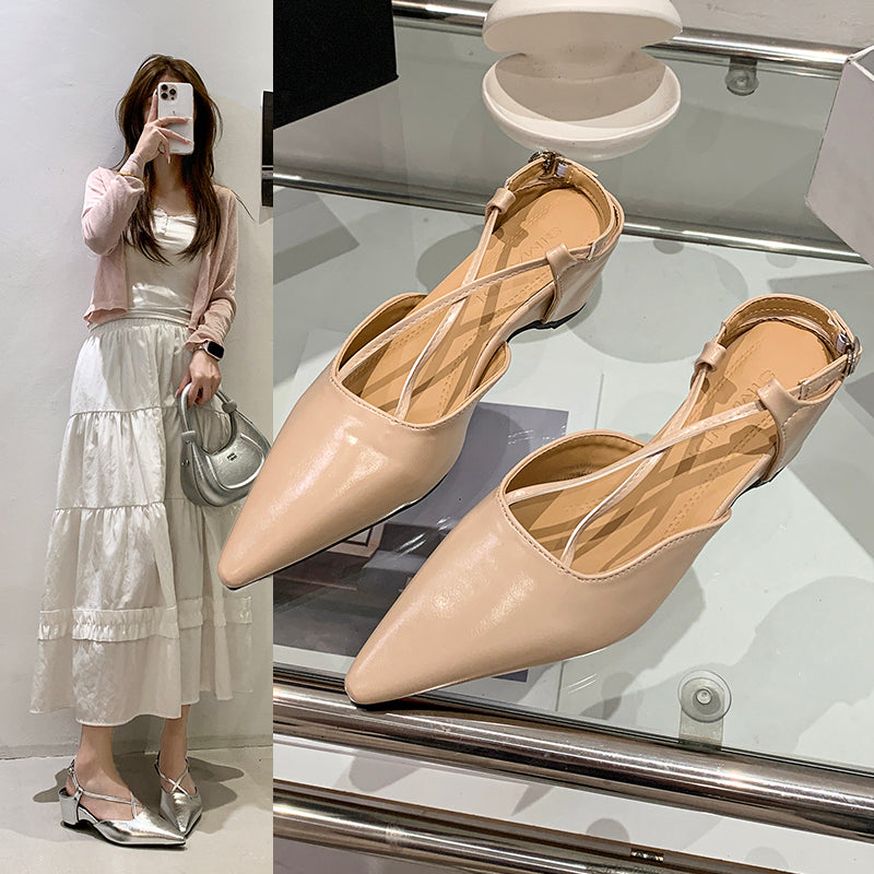 2026 Summer New French Pointed Toe Cross Strap Sandals