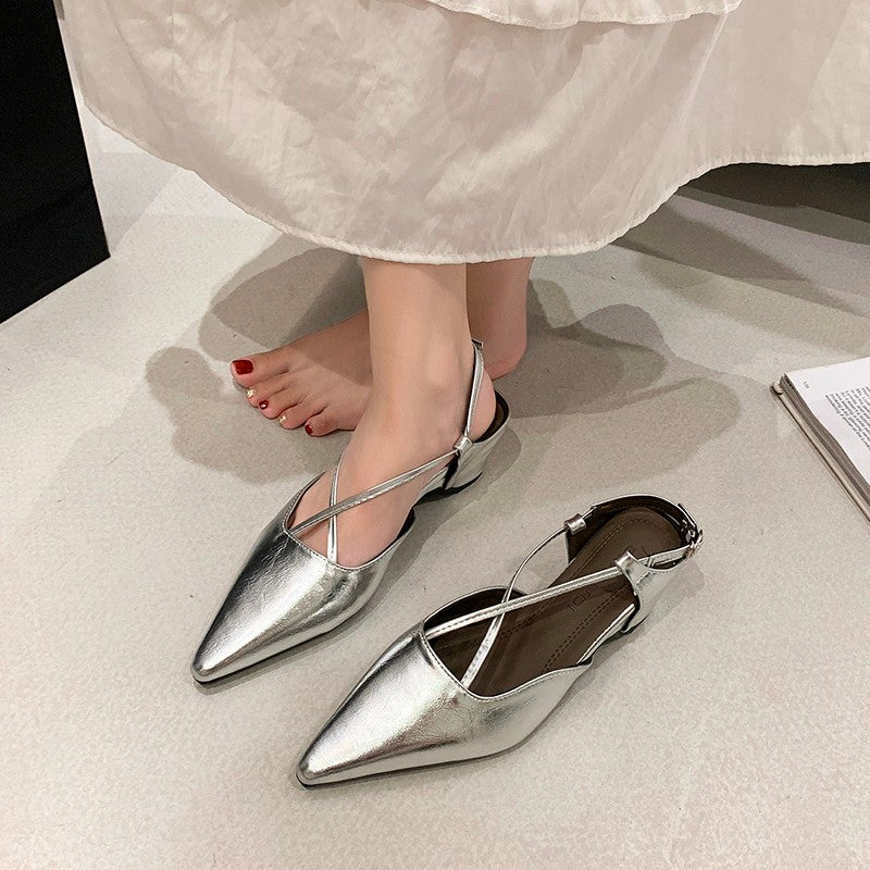 2026 Summer New French Pointed Toe Cross Strap Sandals