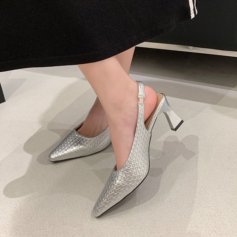 Women Woven Block Heel Mary Janes - Elegant Summer Sandals
