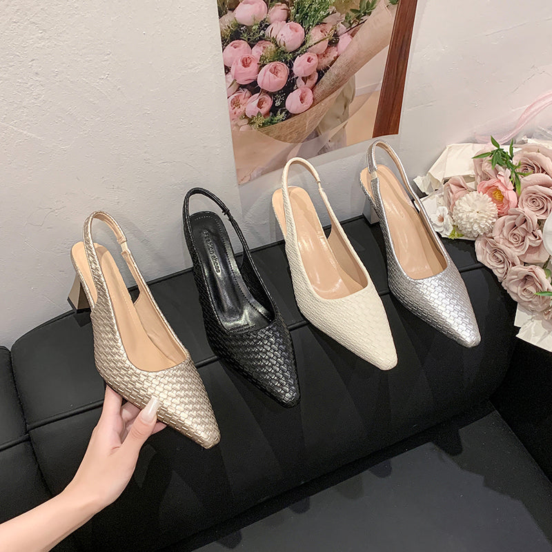Women Woven Block Heel Mary Janes - Elegant Summer Sandals