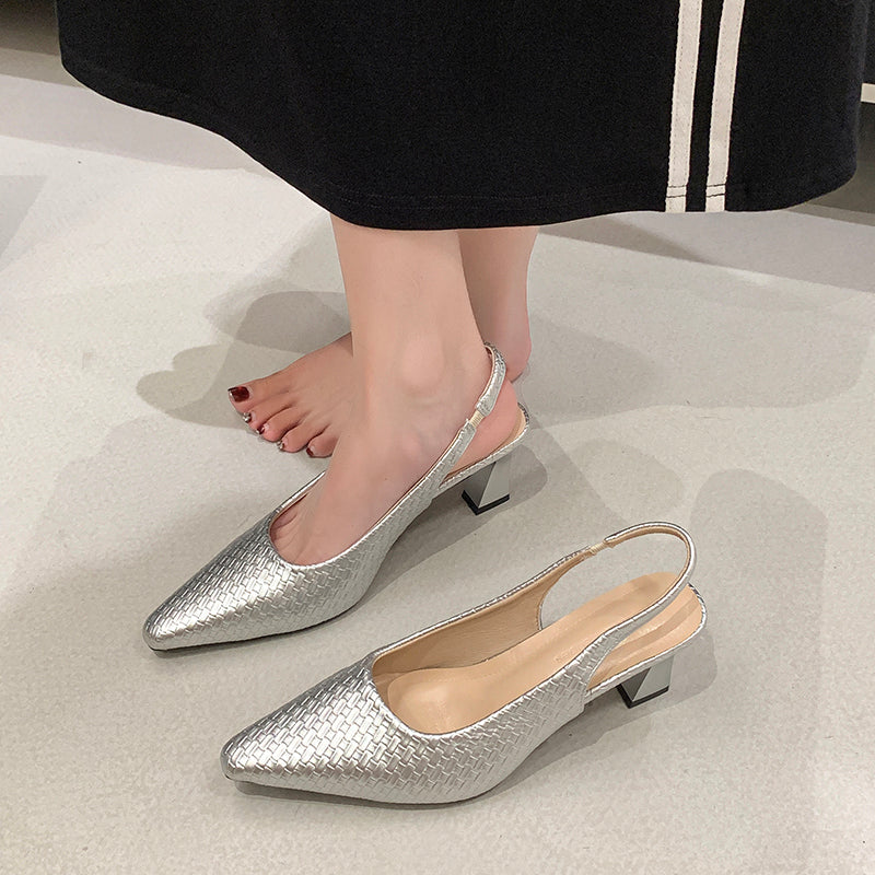 Women Woven Block Heel Mary Janes - Elegant Summer Sandals