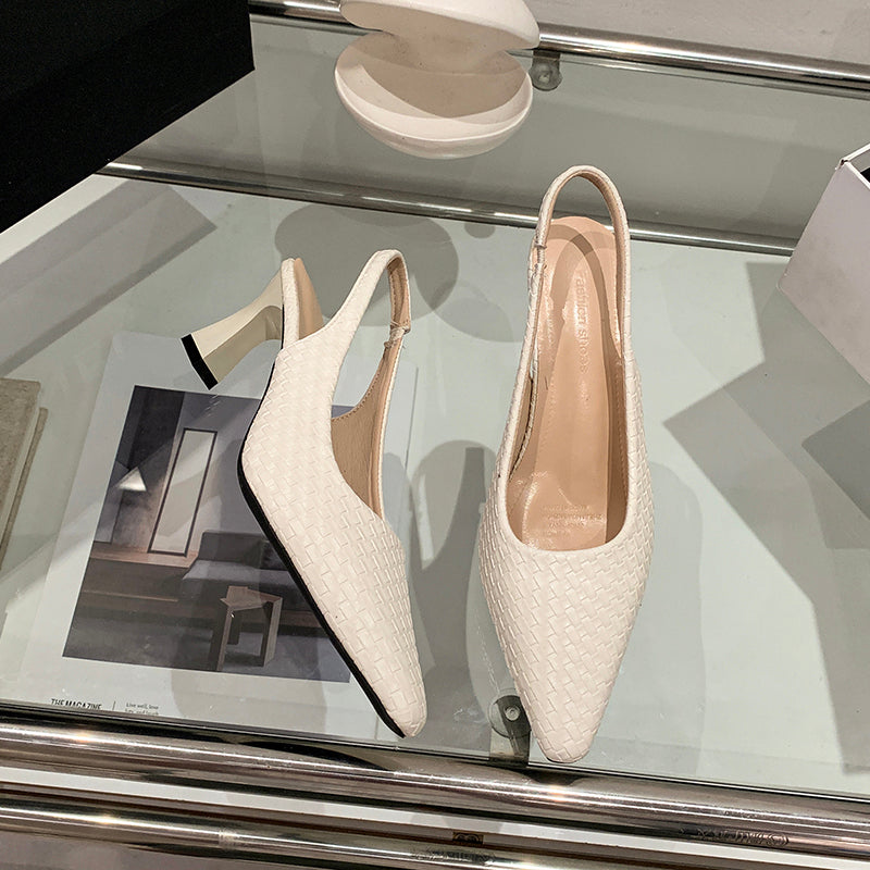 Women Woven Block Heel Mary Janes - Elegant Summer Sandals