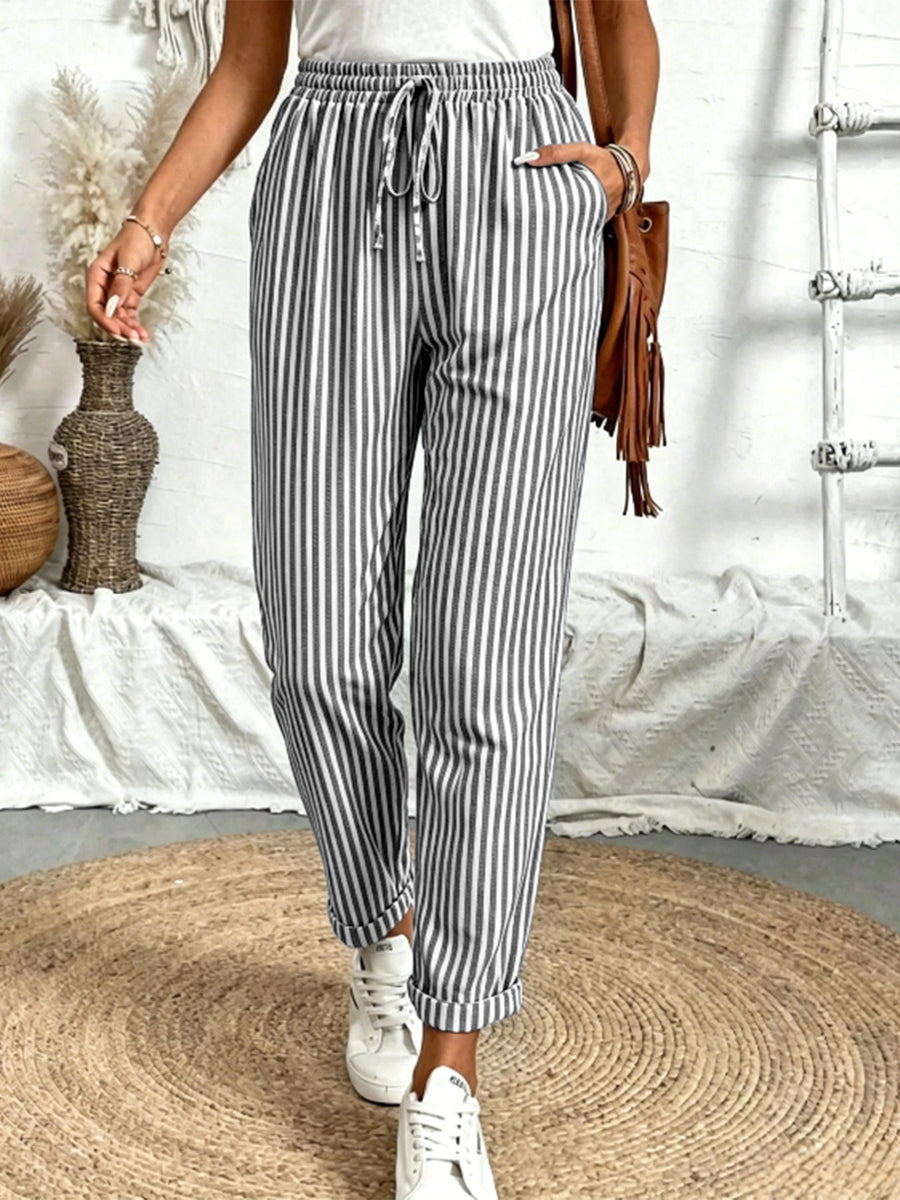Women's Striped Drawstring Casual Versatile Pencil Pants