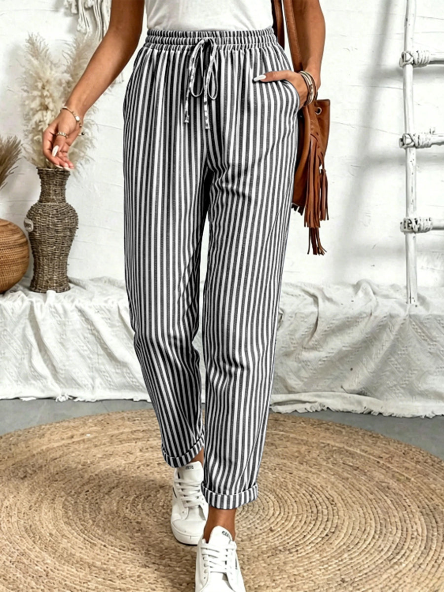 Women's Striped Drawstring Casual Versatile Pencil Pants