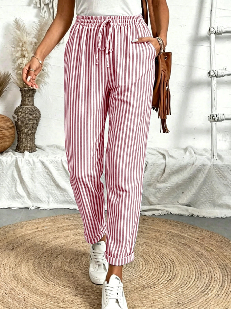Women's Striped Drawstring Casual Versatile Pencil Pants