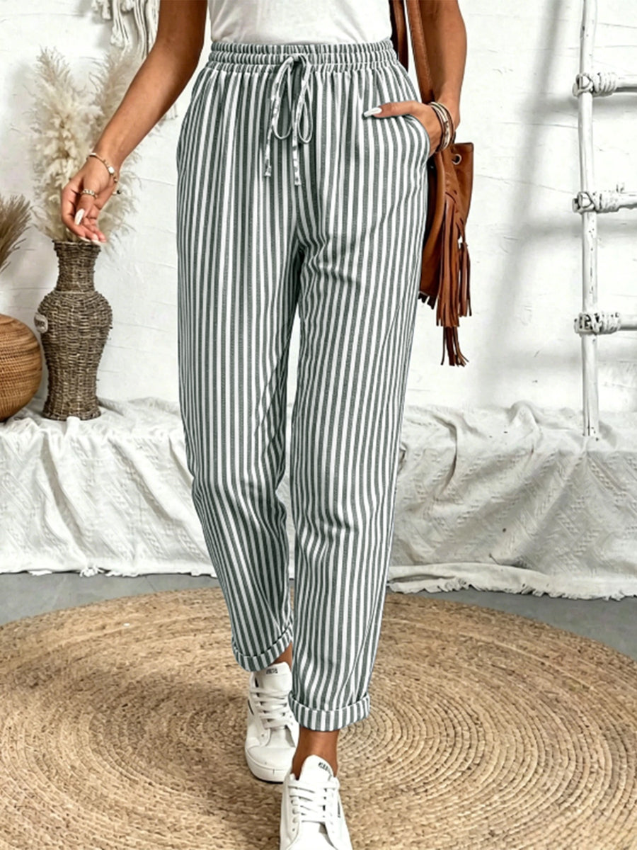 Women's Striped Drawstring Casual Versatile Pencil Pants