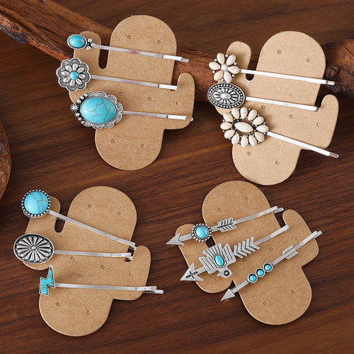 Bohemian Style Turquoise-encrusted Bobby Pin Hair Clip Set