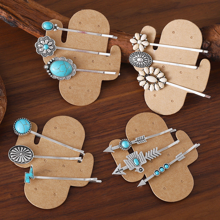 Bohemian Style Turquoise-encrusted Bobby Pin Hair Clip Set