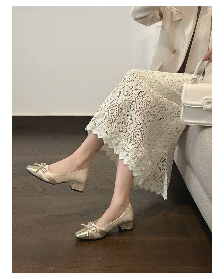 Women Square Toe High Heels - Comfortable Block Mid Heel