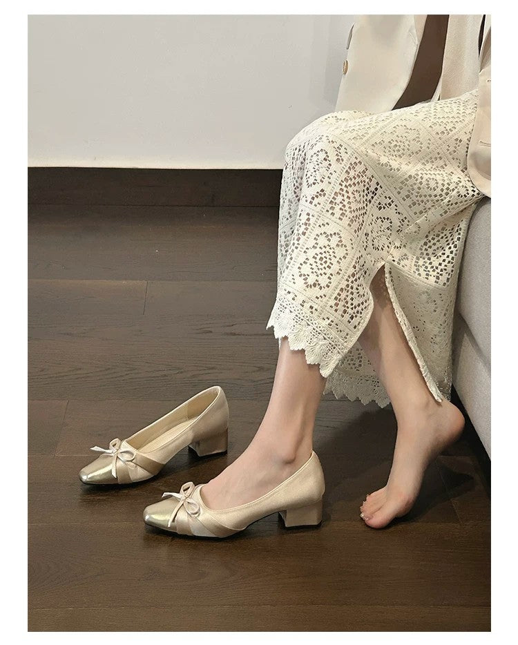 Women Square Toe High Heels - Comfortable Block Mid Heel