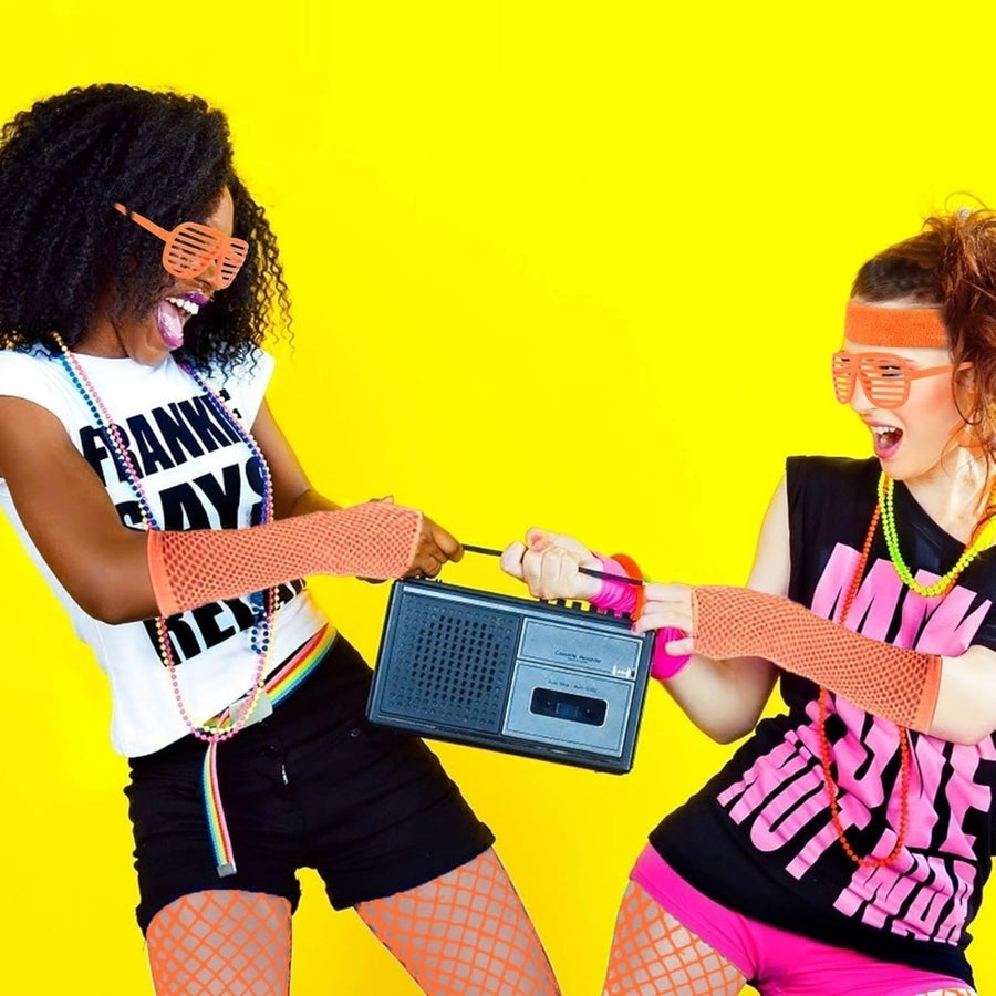 1980s Costume Accessories - Neon Earrings & Gloves Set