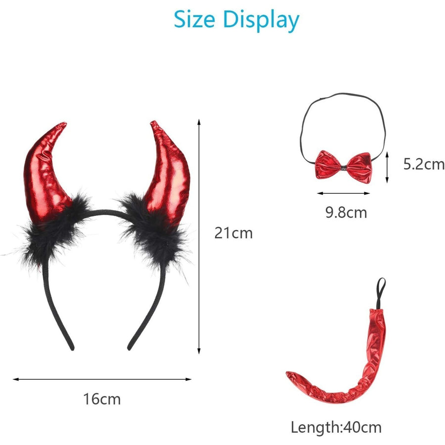 3-Piece Headband Set with Red Horns for Carnival & Cosplay