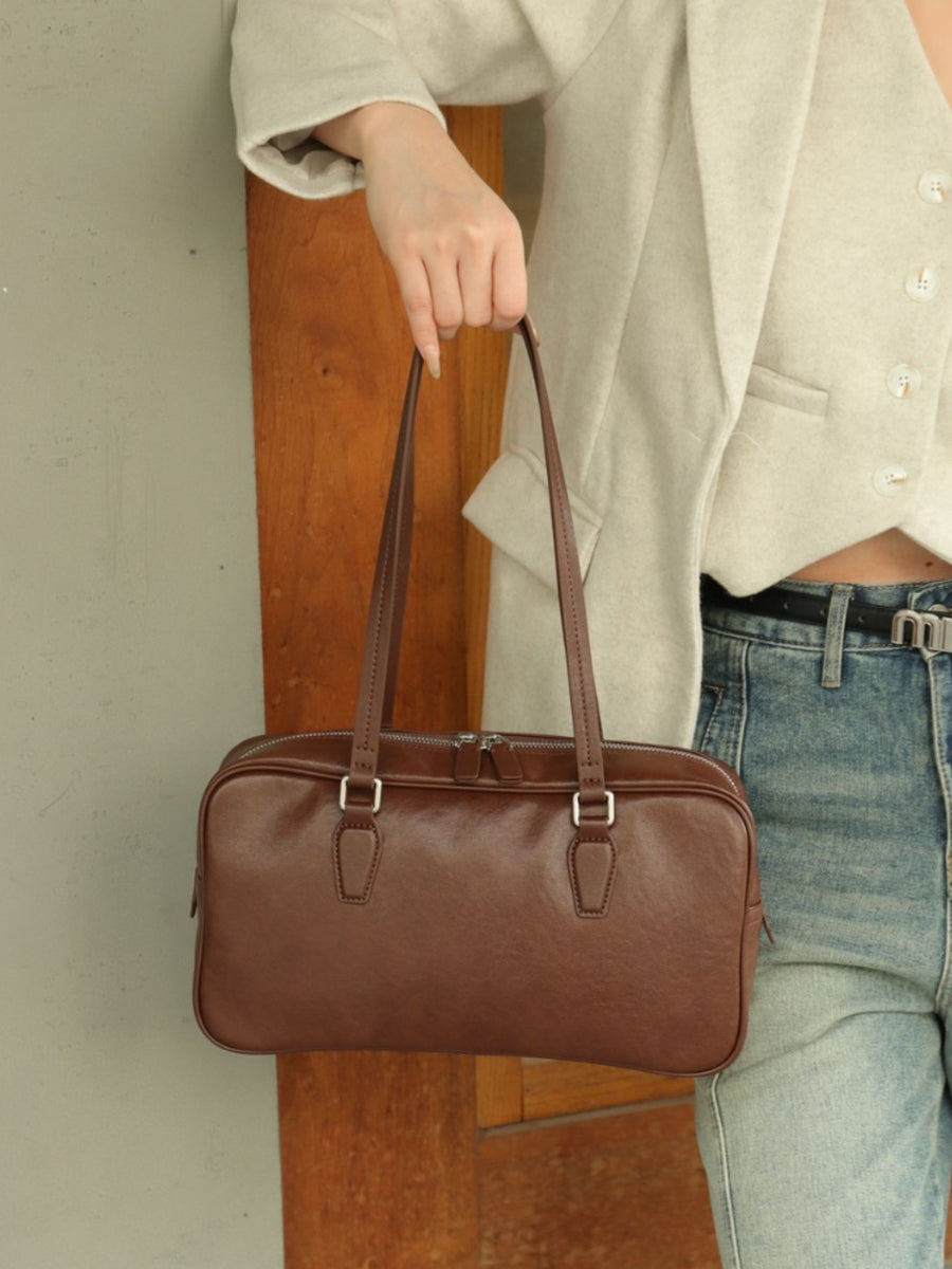 High-End Leather Handbag - Women's Cowhide Tote Bag