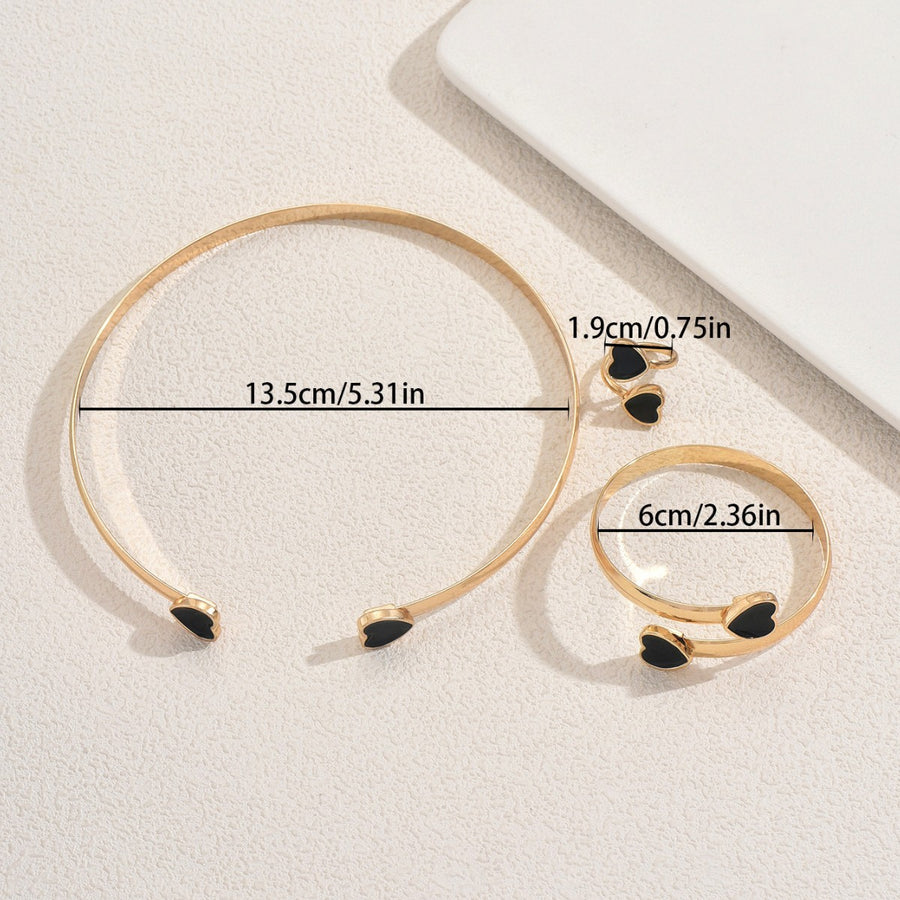 Niche Enamel Geometric Heart Jewelry Set for Women