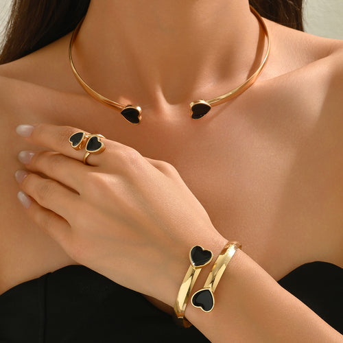 Niche Enamel Geometric Heart Jewelry Set for Women