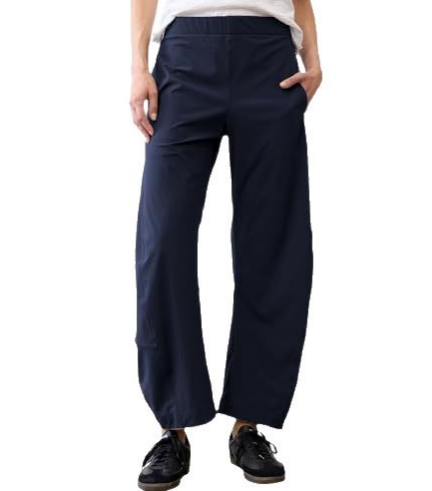 Women Barrel Curved Ankle Work Pants - Elastic High Waist