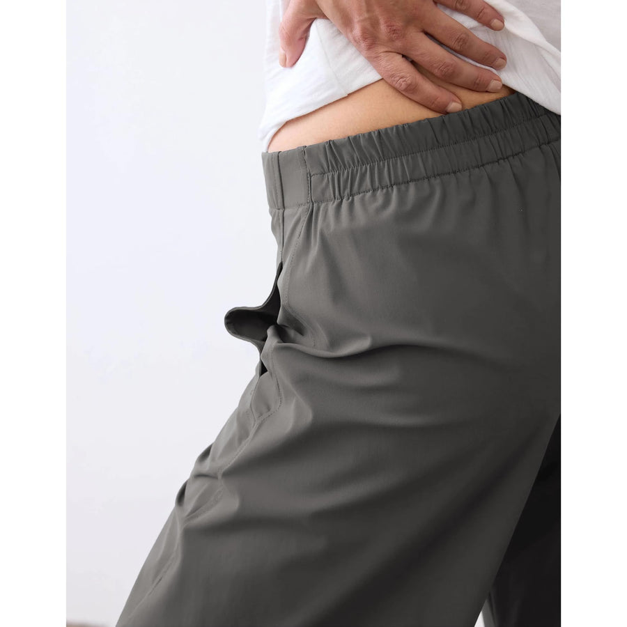Women Barrel Curved Ankle Work Pants - Elastic High Waist