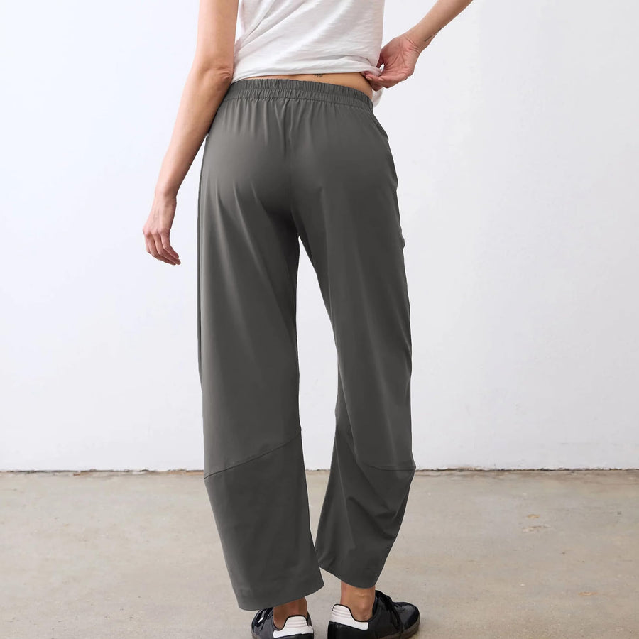 Women Barrel Curved Ankle Work Pants - Elastic High Waist