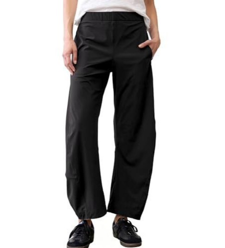 Women Barrel Curved Ankle Work Pants - Elastic High Waist