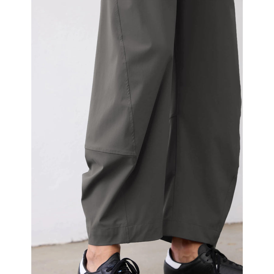 Women Barrel Curved Ankle Work Pants - Elastic High Waist