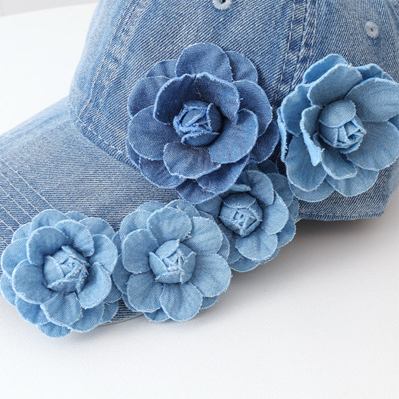 Retro Washed Denim Three-dimensional Rose Flower Baseball Cap