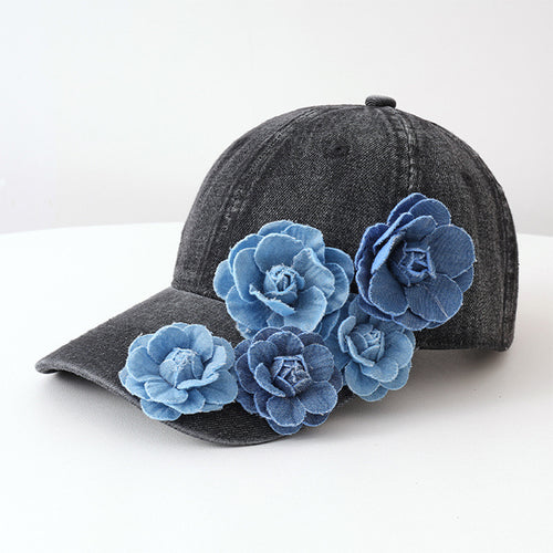 Retro Washed Denim Three-dimensional Rose Flower Baseball Cap