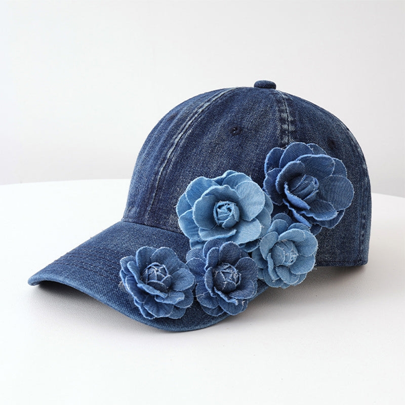 Retro Washed Denim Three-dimensional Rose Flower Baseball Cap