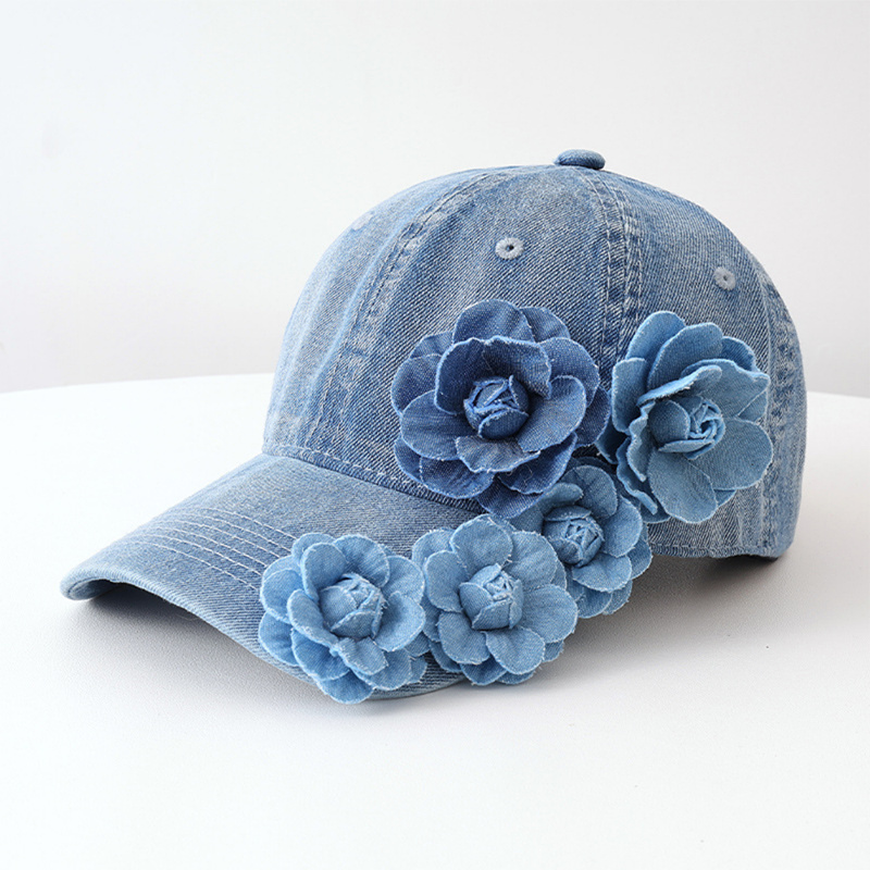 Retro Washed Denim Three-dimensional Rose Flower Baseball Cap