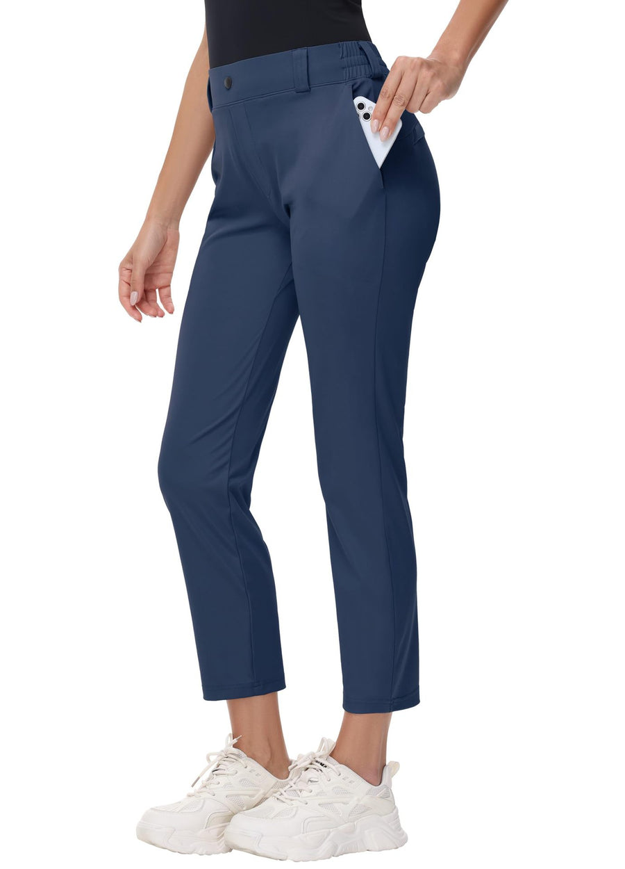Women's Elastic Ankle Length Golf Pants with Belt Loops