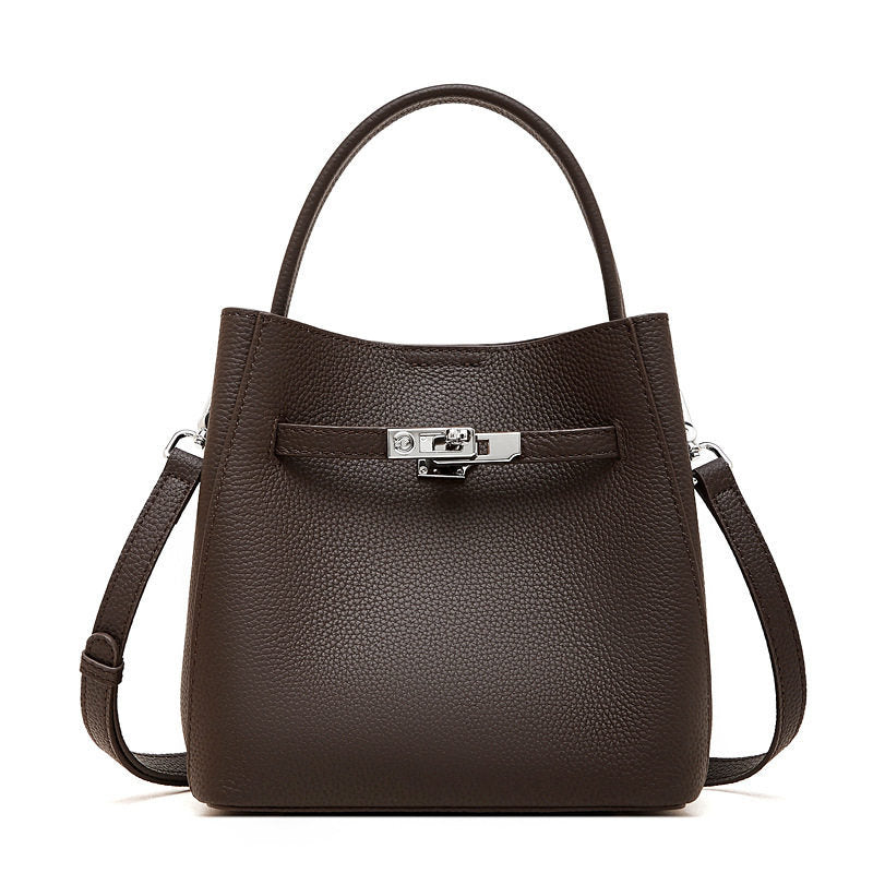 Genuine Leather Vegetable Basket Bucket Bag for Women