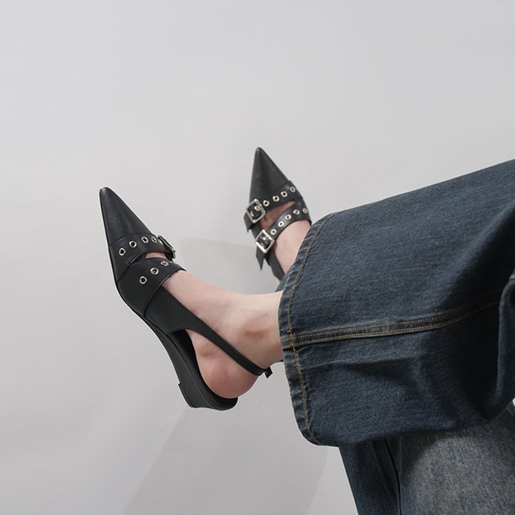 Women Pointed Toe High Heel Mules - Vintage Backless Sandals