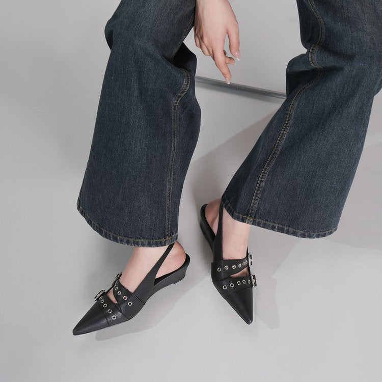 Women Pointed Toe High Heel Mules - Vintage Backless Sandals