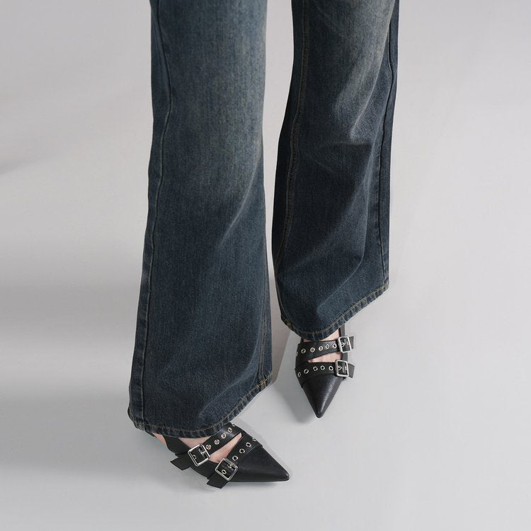 Women Pointed Toe High Heel Mules - Vintage Backless Sandals