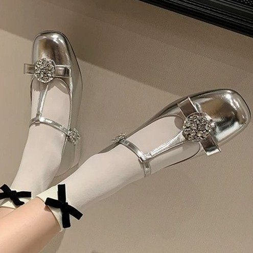 Niche Design T-Shaped Rhinestone Single Shoe for Women