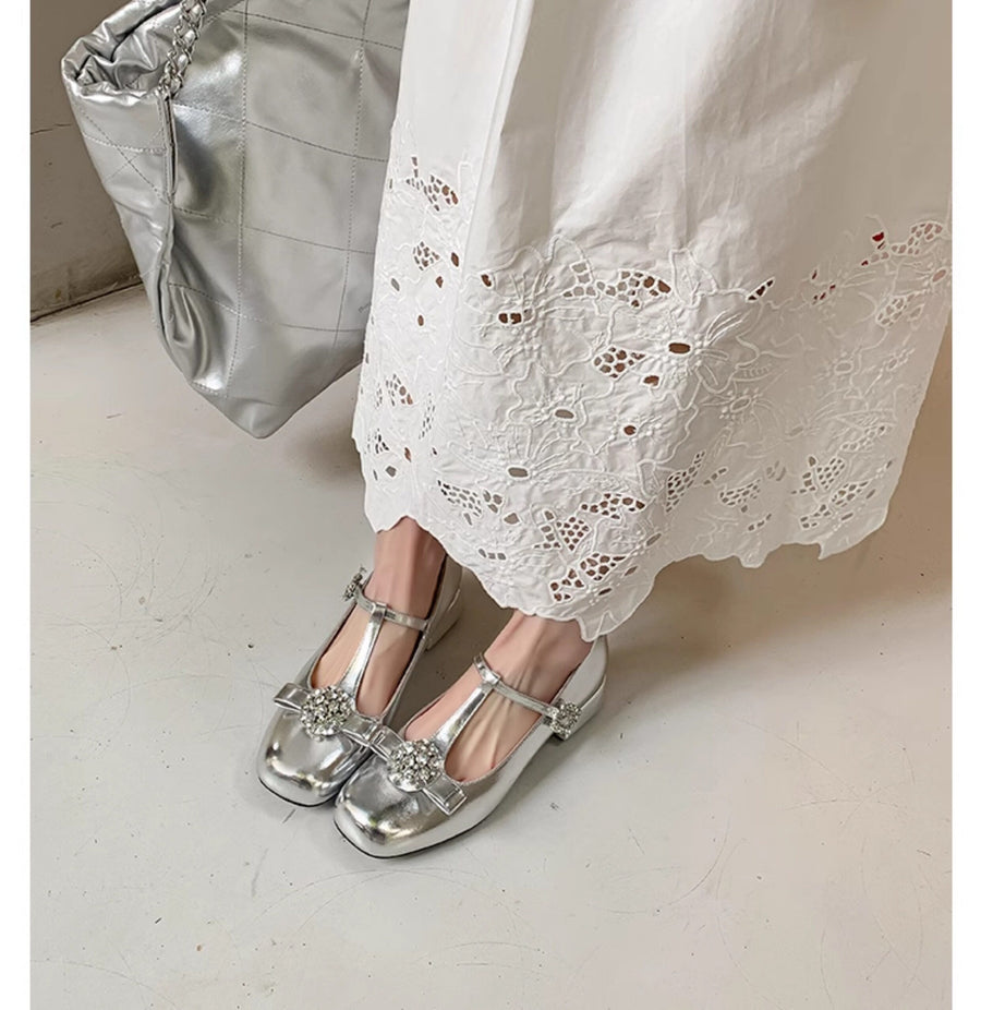 Niche Design T-Shaped Rhinestone Single Shoe for Women