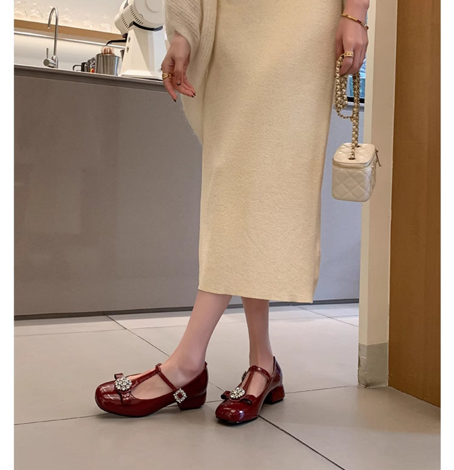 Niche Design T-Shaped Rhinestone Single Shoe for Women