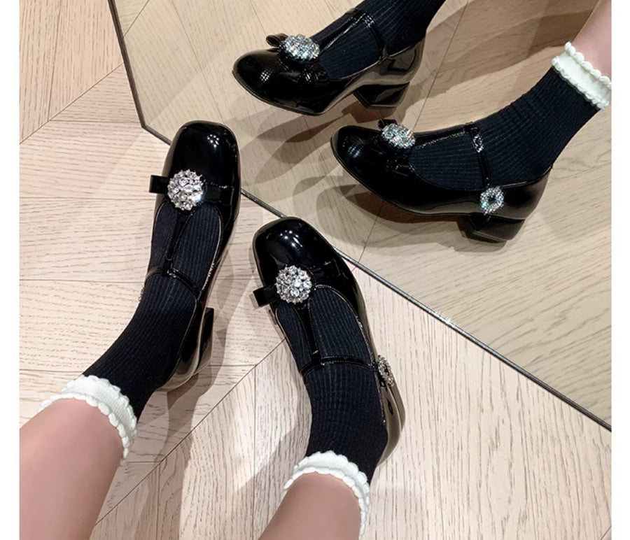 Niche Design T-Shaped Rhinestone Single Shoe for Women
