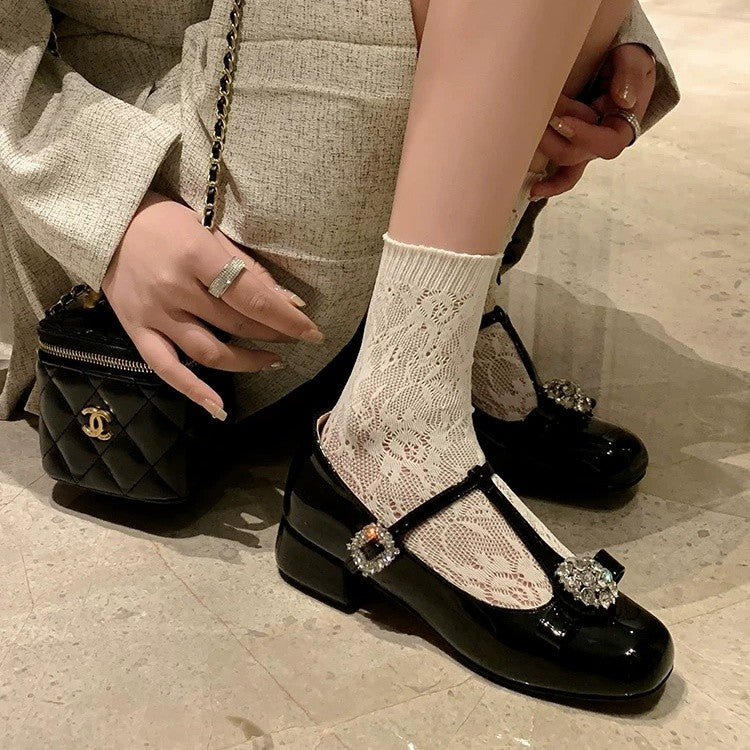Niche Design T-Shaped Rhinestone Single Shoe for Women